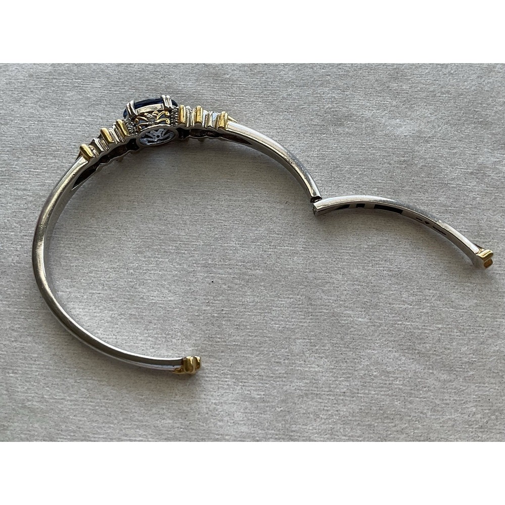 925 sterling silver two-tone Hinged Bangle Bracelet Vintage Estate Jewelry - Picture 7 of 9